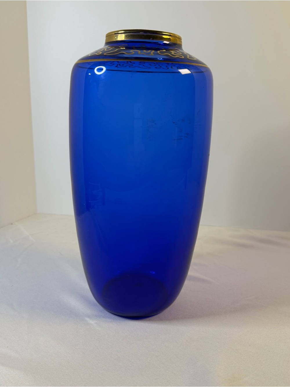 Vintage Italian Cobalt Blue & 24K Gold Gilt Murano Style Vase MCM